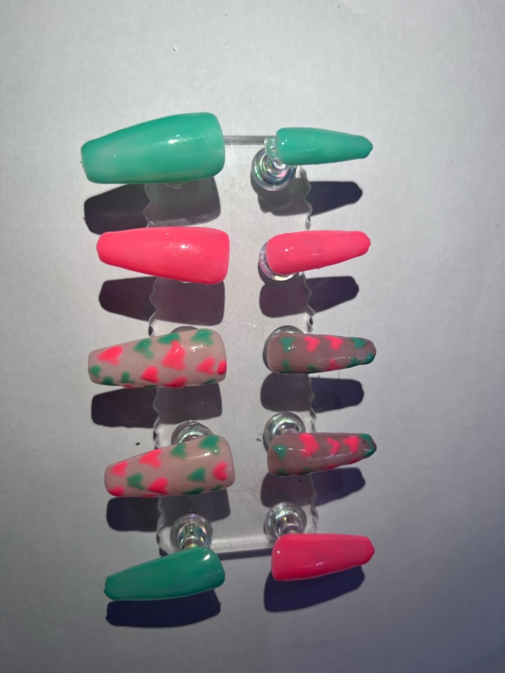 Neon Pink & Teal Heart Accent Press-On Nail Set